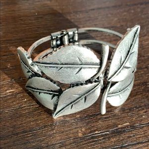 Silver leaf spring closure cuff bracelet